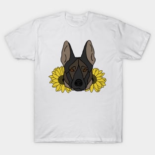 Black Sable Shepherd/Malinois with Sunflowers T-Shirt